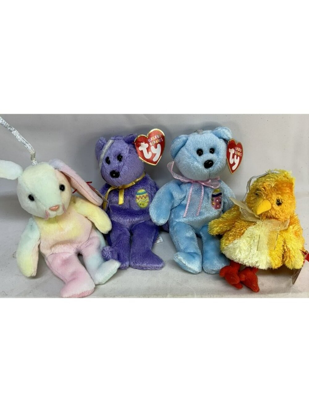 (4) Easter TY BASKET BEANIES Baby - Chickie, Eggs II & III Bears, Hippie Bunny